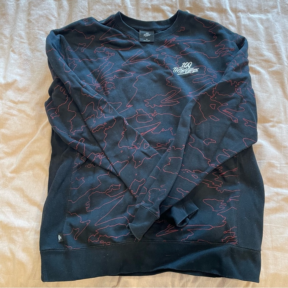 100 Thieves Black and Red Geo Print Crewneck